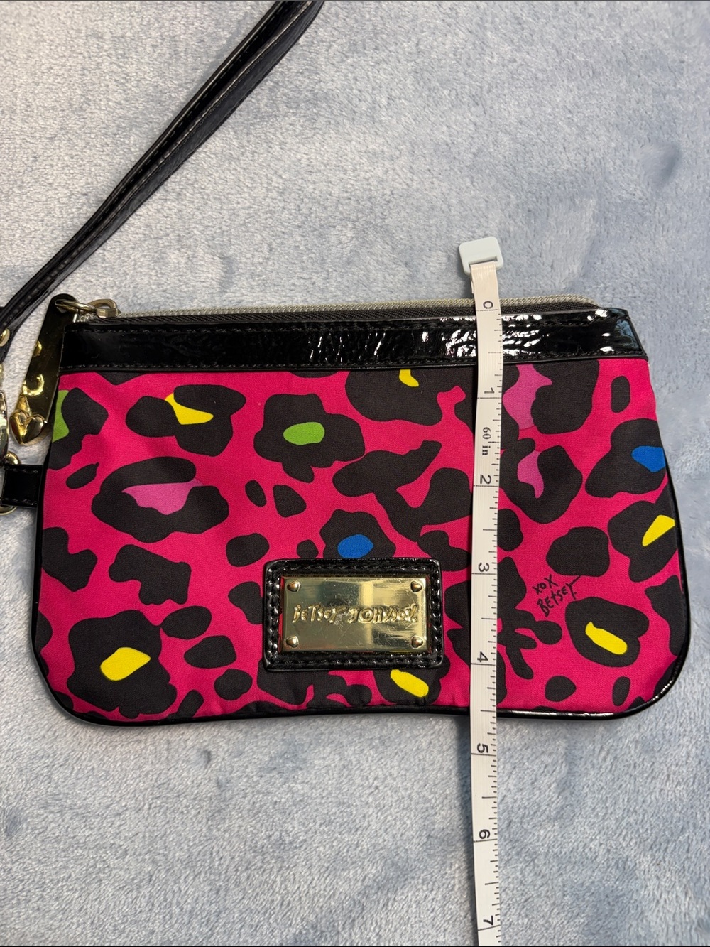 Betsey Johnson Fuchsia Leopard-Print Wristlet Clutch with Black Trim - Picture 8 of 11
